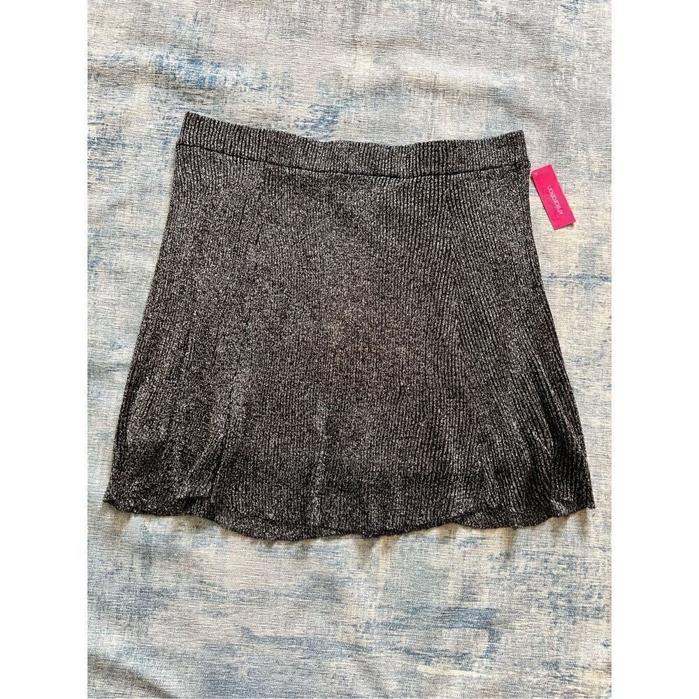 NWT! Xhilaration Black Metallic Silver Pull On Mini Skirt XXL